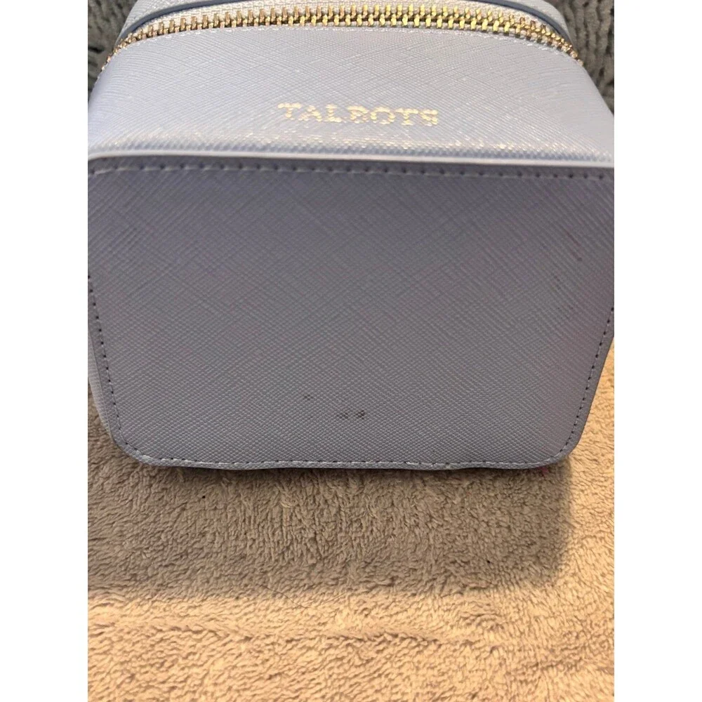 Talbots Blue Saffiano Leather Travel Jewelry Case Makeup Organizer Box Mini